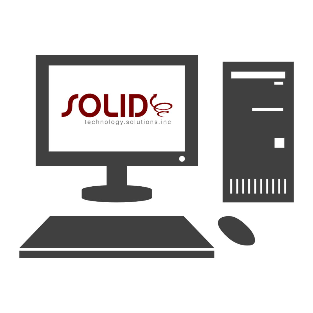 desktop computer with solid technology solutions logo